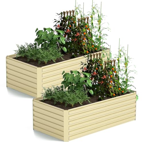 Galvanized Raised Garden Bed 8x4x2ft, Large Metal Planter Box for Vegetables, Flowers, Herbs J9369