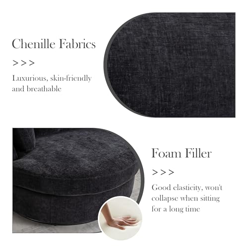 Oversized Swivel Barrel Chair with Ottoman, Chenille, Beige X252712