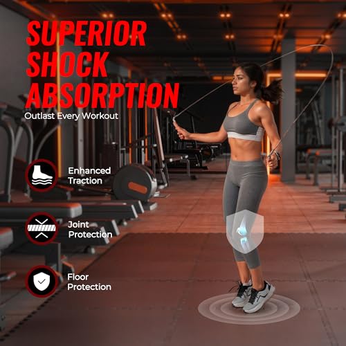 24 Pcs Interlocking EVA Foam Gym Mats with Rubber Top, Black A6287