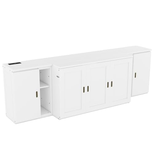 Murphy Bed Chest with Shelves, Foldable Wood Platform Bed Frame I45495