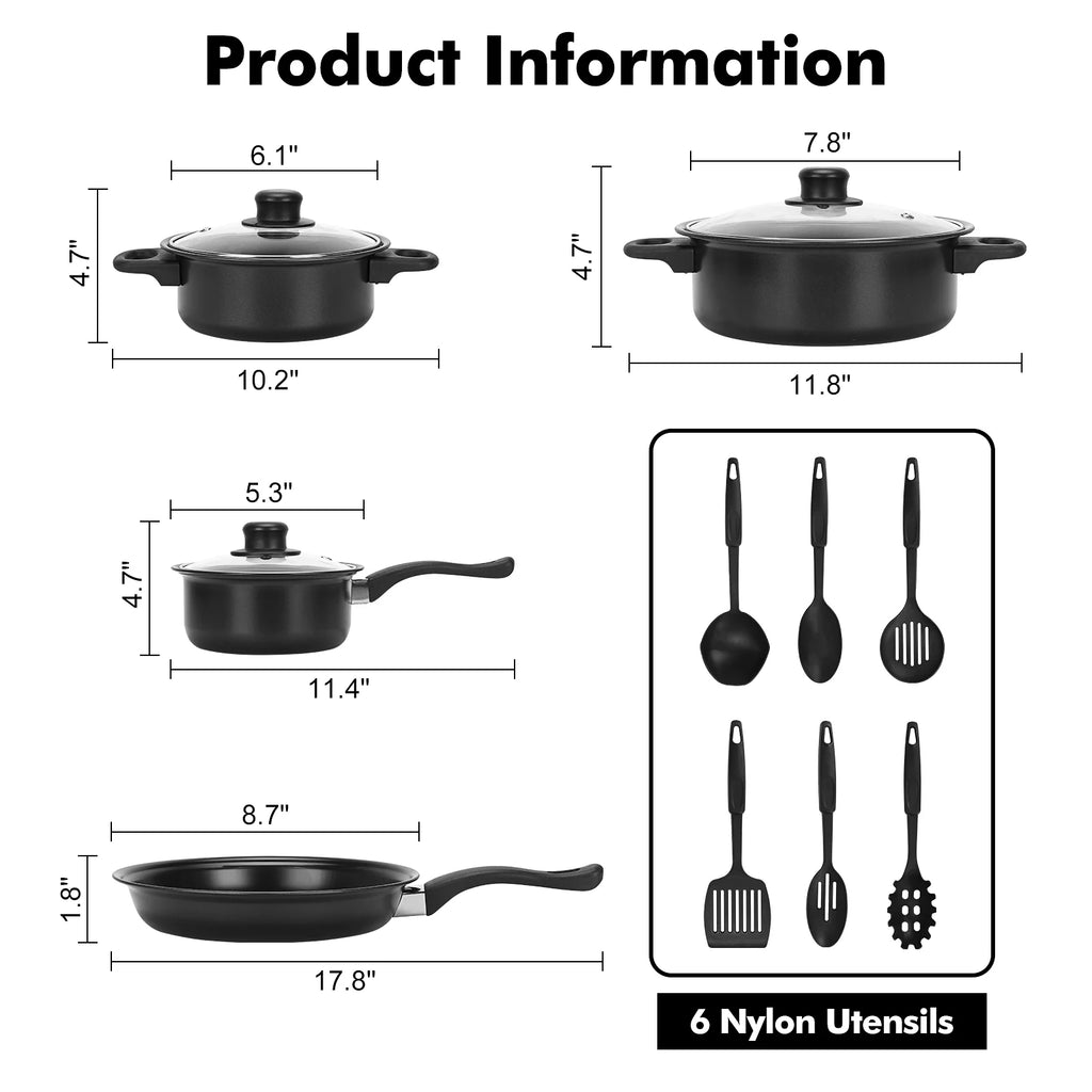 Non-Stick Cookware Set, 13 Piece, Portable with Glass Lids J188