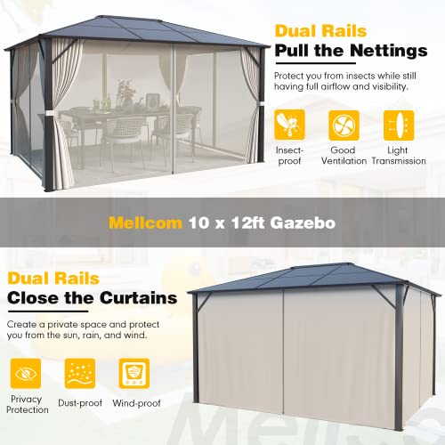 10'x13' Hardtop Gazebo with Polycarbonate Double Roof, Aluminum Frame, Curtains and Netting N263