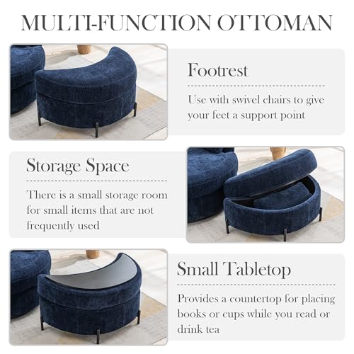 Oversized Swivel Barrel Chair with Ottoman, Chenille, Beige X252712