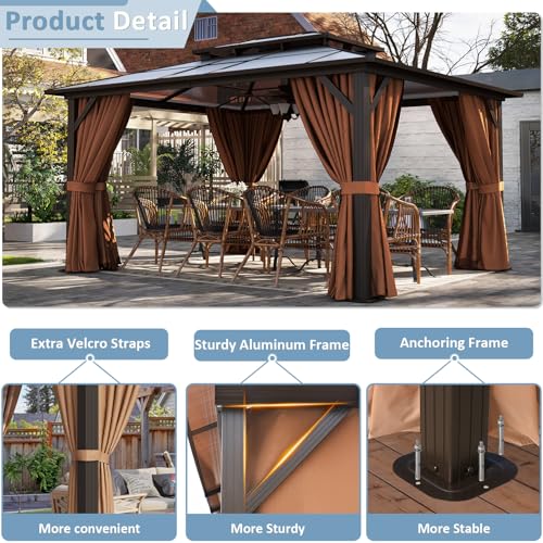 12'x14' Hardtop Gazebo with Curtains and Netting for Patio, Garden, Lawns E949