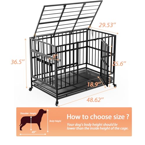 48" Heavy-Duty Dog Crate with Wheels and Dual Adjustable Bowls F169