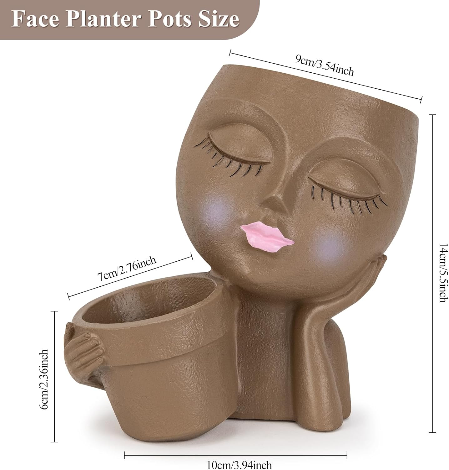 Face Planter Pot, Head Flower Pot with Drainage Hole for Indoor Outdoor Plants Y372