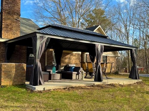 10' x 14' Permanent Hardtop Gazebo with Galvanized Steel Double Roof, Curtains and Netting Included M96664