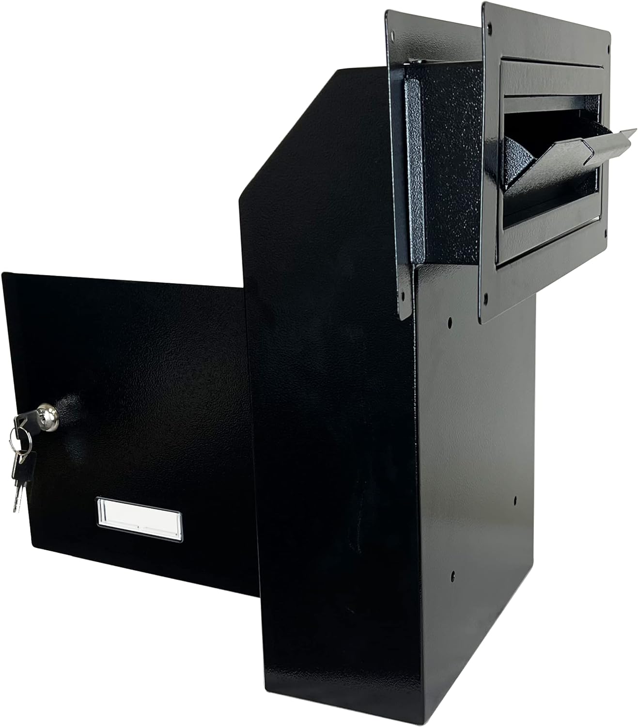 Door Drop Box for Mail, Rent, Deposit, and Night Key - Through The Door Locking Steel Mailbox with Rear Access | 9.75” L x 4.25” W x 14.75” H (Black)