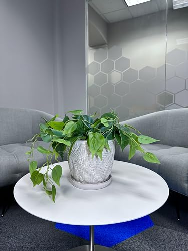 White 7 Inch Indoor Ceramic Planter Pot with Attached Saucer and Drainage Hole W1545