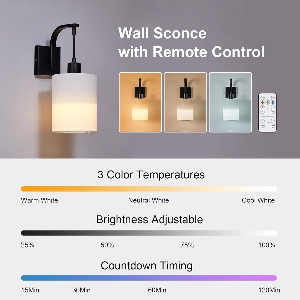 Battery Operated Wall Sconce Set of 2, Rechargeable S949