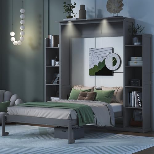 Full Size Murphy Bed with Shelves and LED Lights W133815