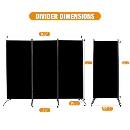 Room Divider Screen 3 Panel Folding Partition with Metal Frame, Grey M4968
