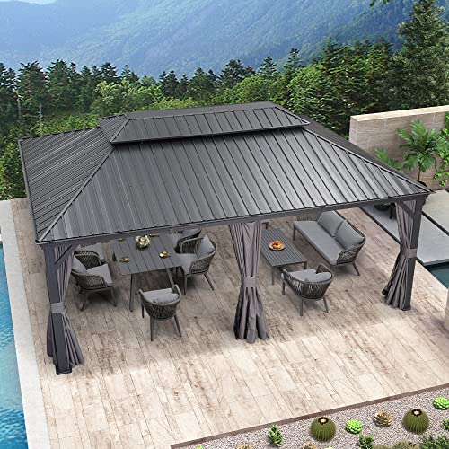 10' x 14' Permanent Hardtop Gazebo with Galvanized Steel Double Roof, Curtains and Netting Included M96664