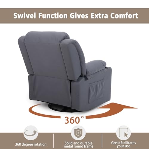 Swivel Recliner Chair for Adults with Massage and Heat, Fabric, Lime Gray B7507