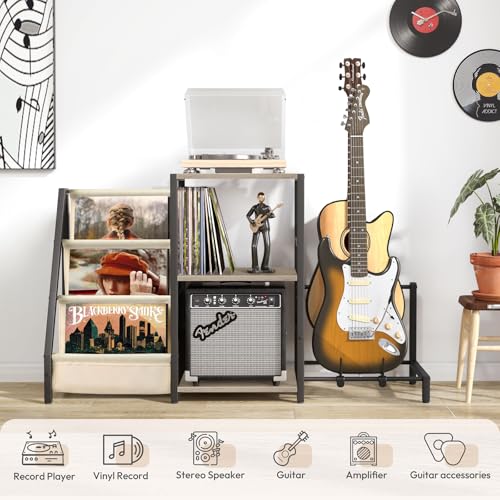 Record Player Stand with Guitar and Vinyl Storage Z518258