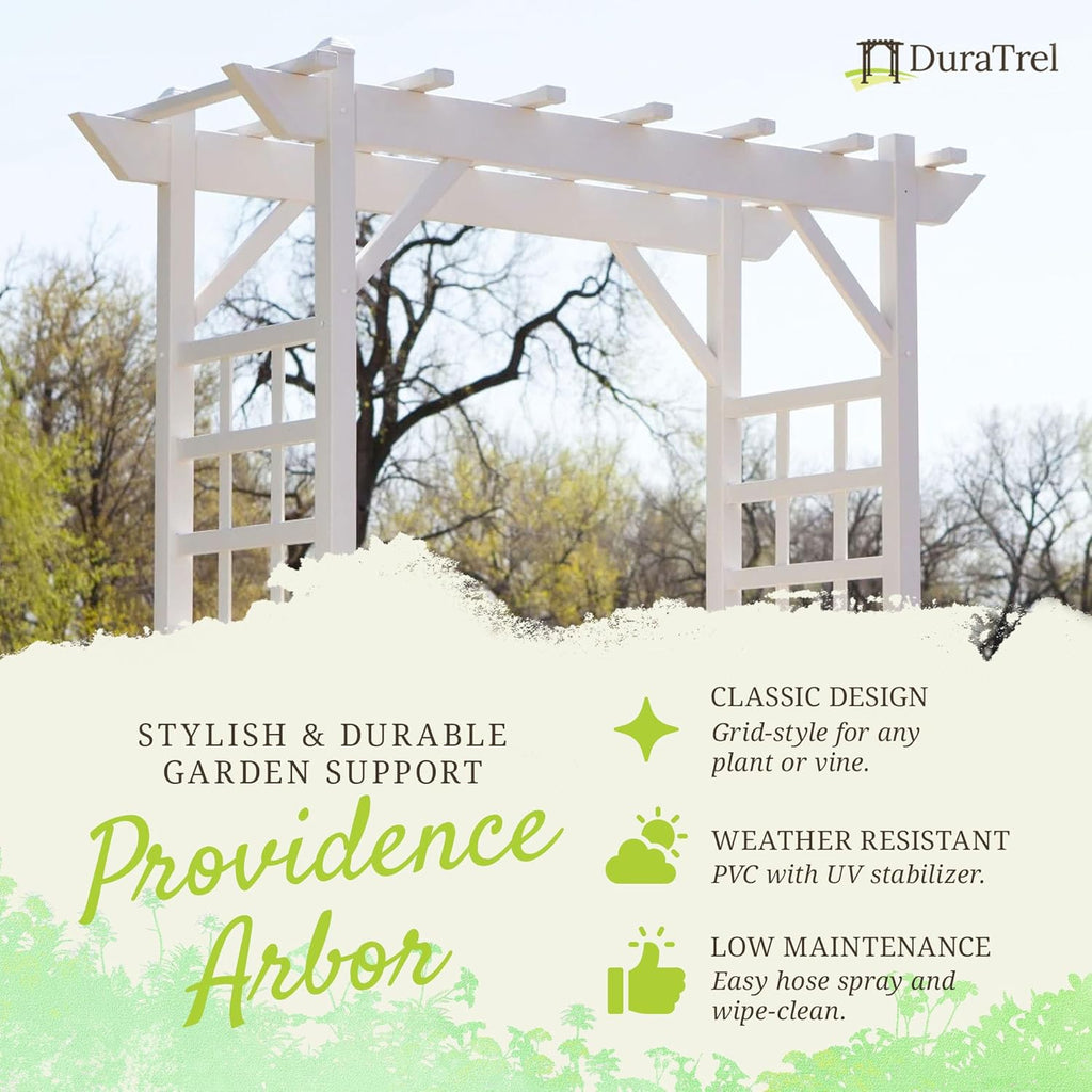 PVC Patio Garden Arch with Lattice Trellis for Climbing Plants, White M80050