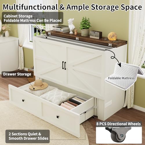 Queen Size Murphy Bed with Charging Station and Storage Drawer R180