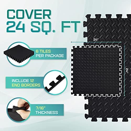 Puzzle Exercise Mat for Home Gym, EVA Interlocking Foam Floor Tiles with Border I79139