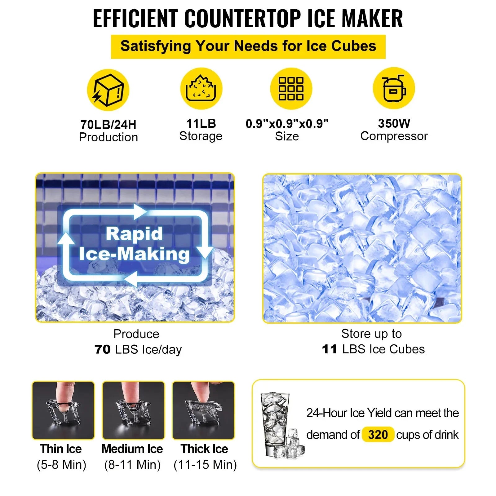 Commercial Ice Maker 30KG/24H Countertop Automatic Cube Ice Machine V64744