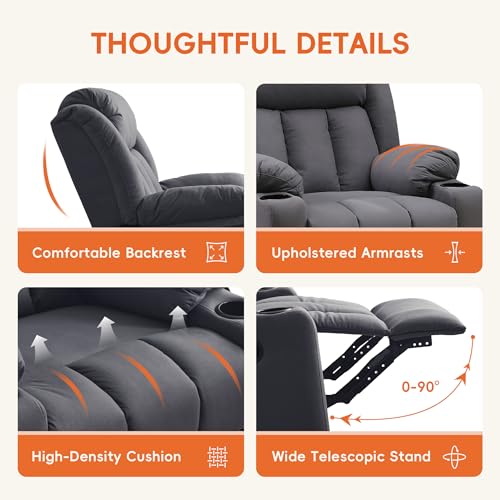 Swivel Recliner Chair for Adults with Massage and Heat, Fabric, Lime Gray B7507