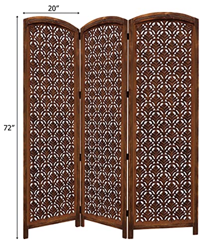 4 Panel Folding Wood Room Divider, Antique Brown, 72 x 80 L396608