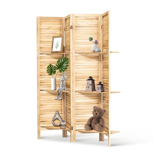 6 Panel Wooden Room Divider with Shelves B102027