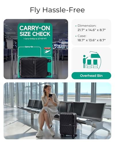 Carry On Luggage 22x14x9 with TSA Lock, Hardside Spinner Suitcase 20 inch Black P3277