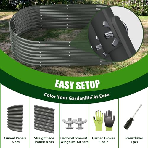Galvanized Raised Garden Bed Oval Metal Planter Box for Vegetables Flowers A9593