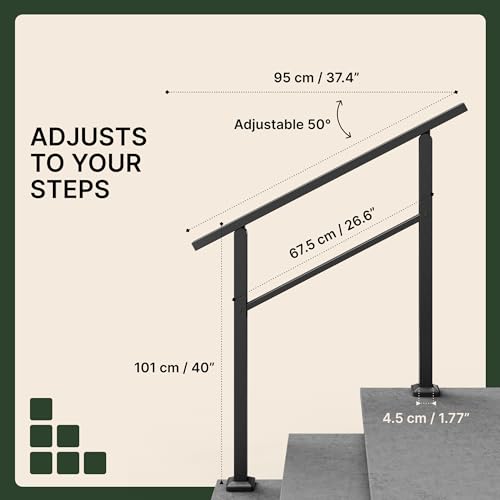 Outdoor Step Handrail for 3 Steps, Black Stair Railing Kit N667641