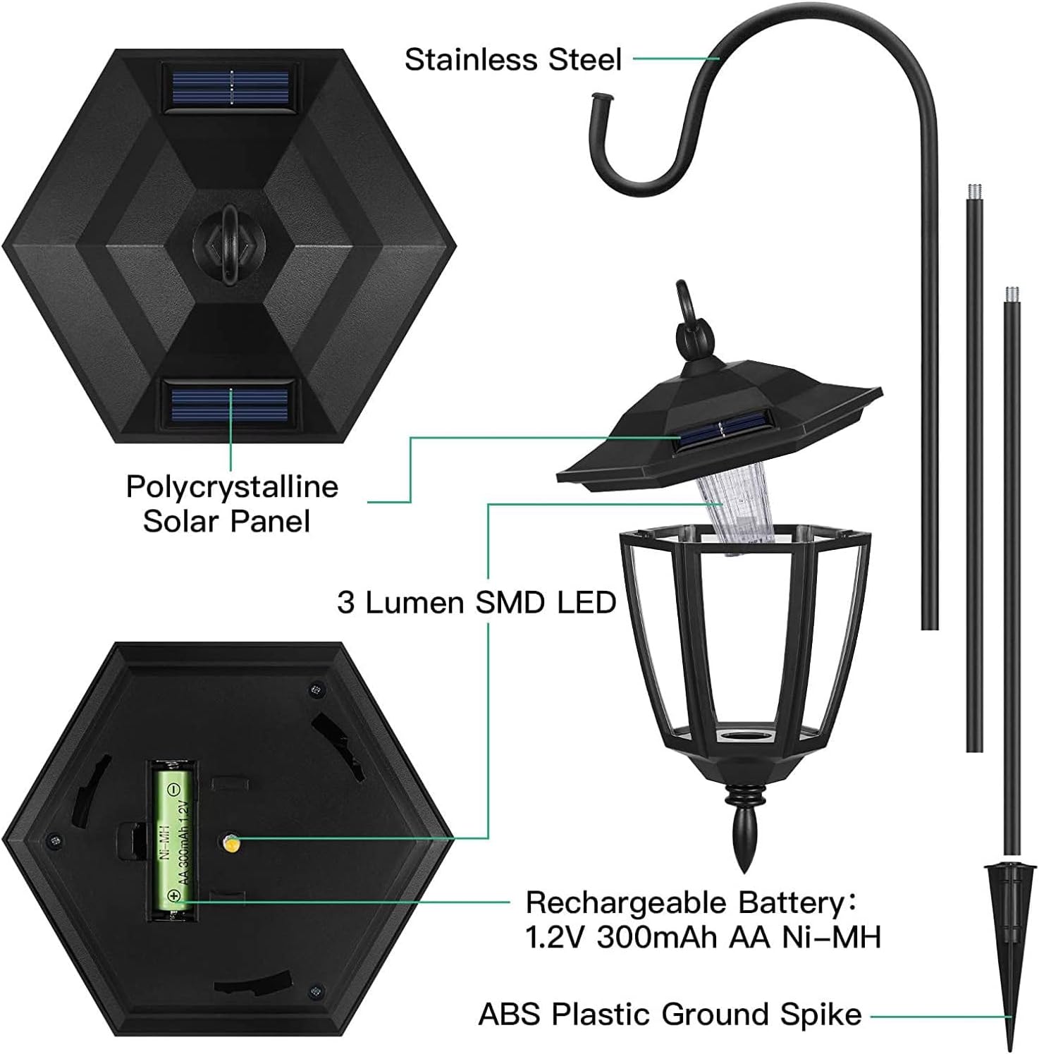 Solar Shepherd Hook with Hanging Lantern for Garden Path X68083