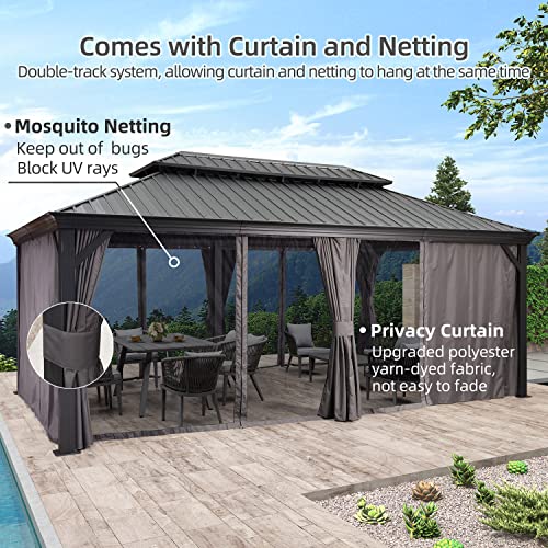 10' x 14' Permanent Hardtop Gazebo with Galvanized Steel Double Roof, Curtains and Netting Included M96664