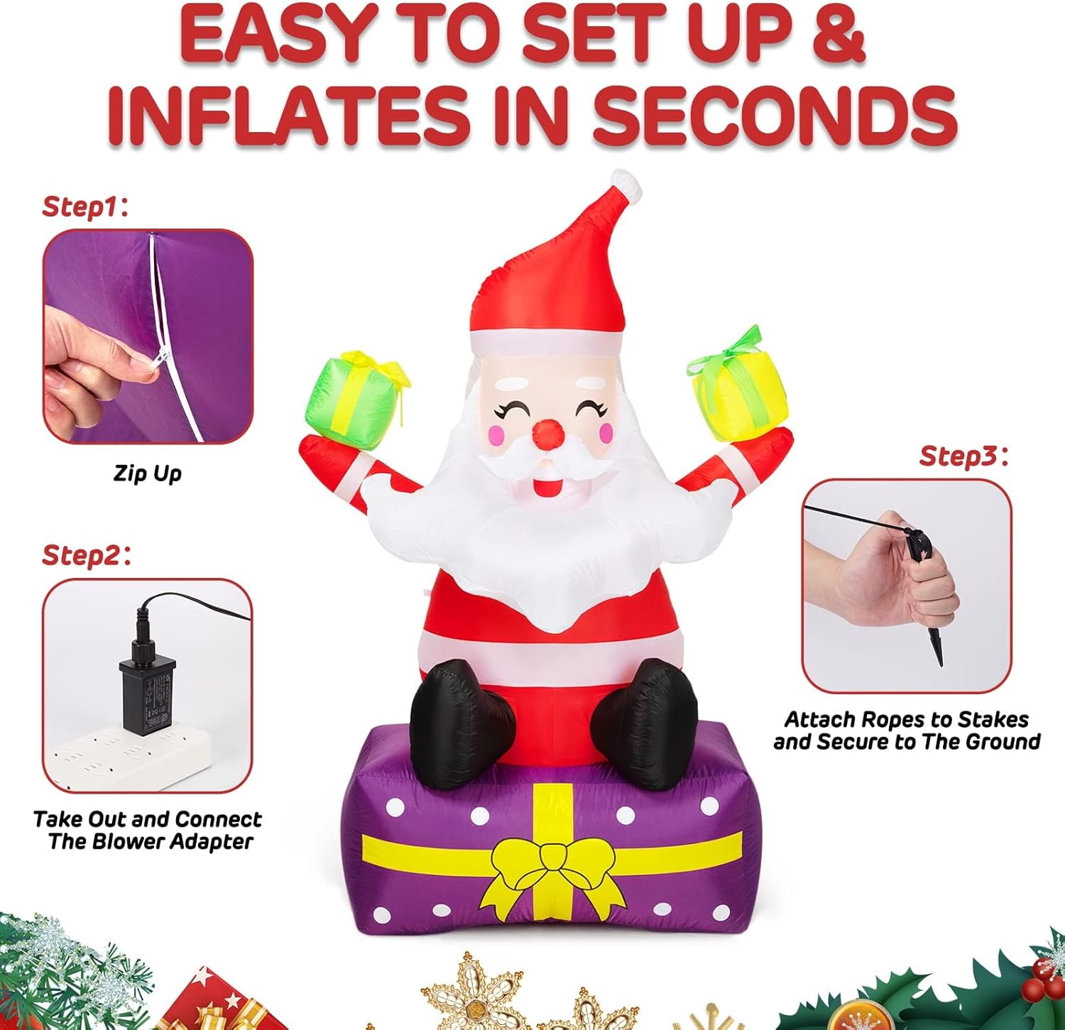 6ft Inflatable Santa Claus with Gift Boxes for Outdoor Yard Decor V393