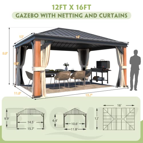 12x20 Hardtop Gazebo Double Roof Galvanized Steel Outdoor Aluminum Frame with Netting and Curtains M3306