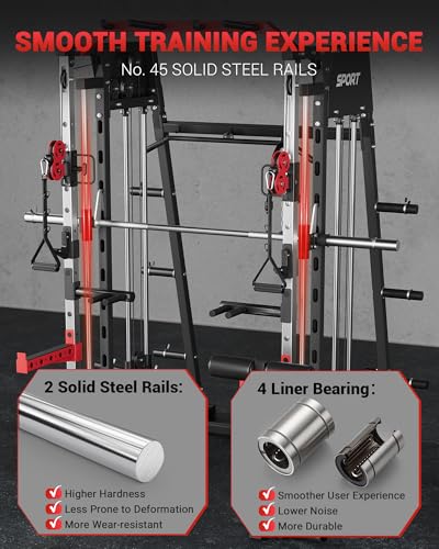 Smith Machine Home Gym All in One Squat Rack Power Cage with LAT Pull-Down and Cable Systems X5458