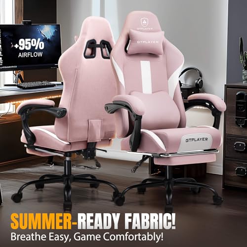 Gaming Chair Ergonomic Office Chair with Foot Rest, Breathable Fabric Computer Chair with Headrest and Lumbar Support V504535