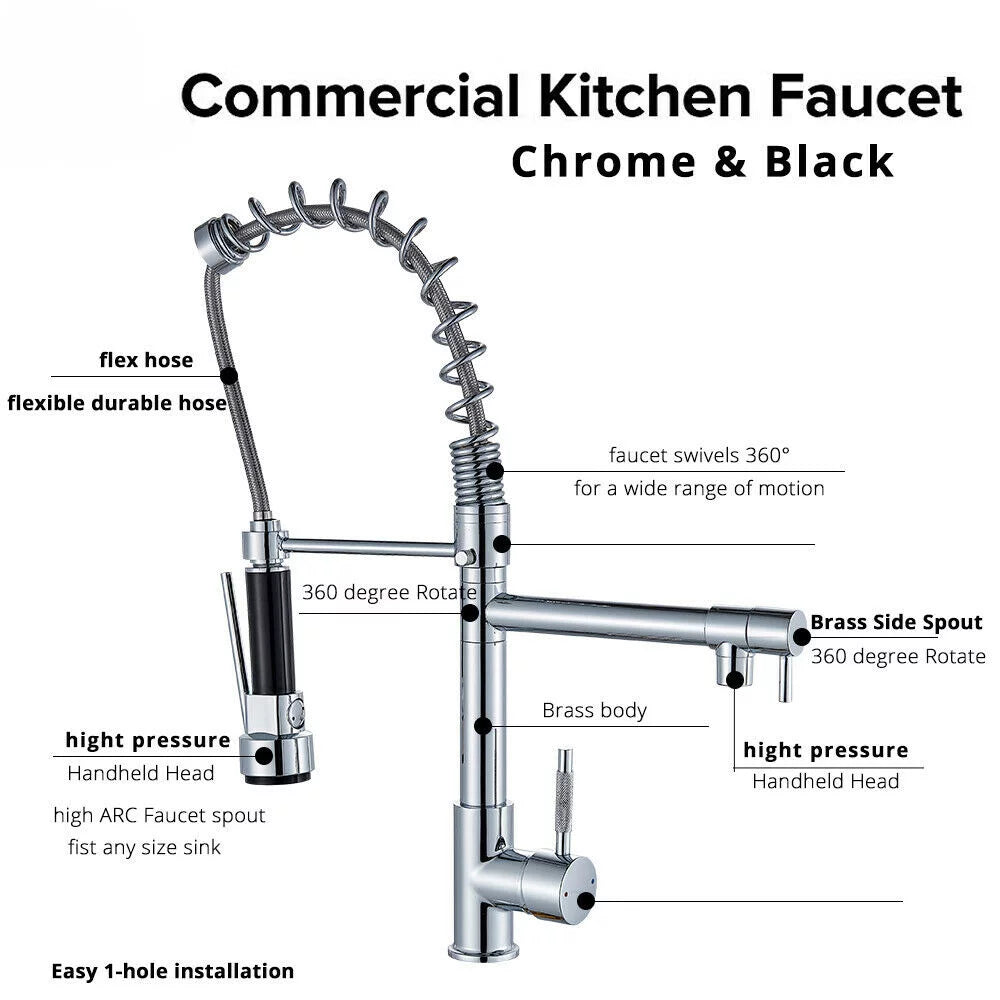 Commercial Kitchen Faucet with Pull Down Sprayer, Brushed Nickel B920068