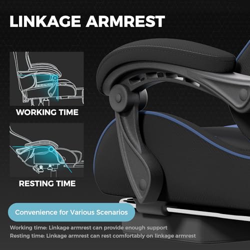 Gaming Chair with Footrest and Lumbar Support, Height Adjustable, 360° Swivel, Blue U7447
