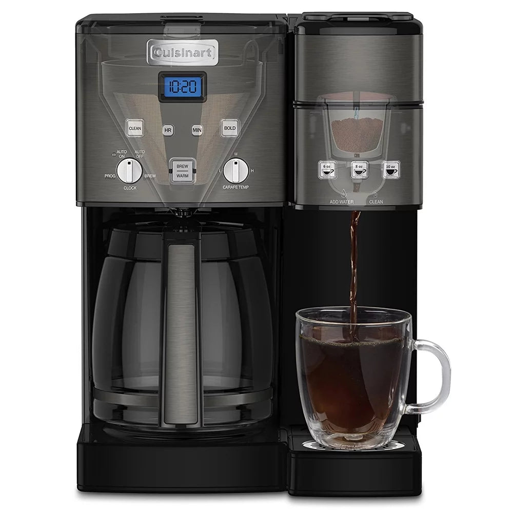 12-Cup Coffee Maker and Single-Serve Brewer, Black Stainless L428