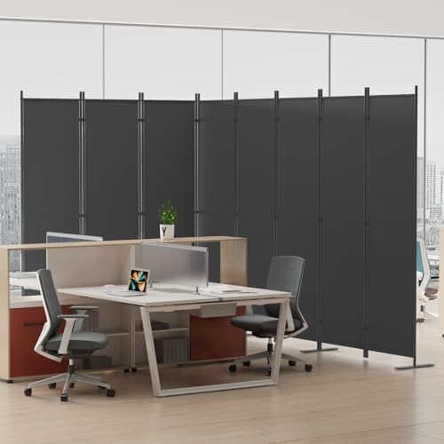 8-Panel 6 ft Tall Indoor Folding Room Divider, Portable Privacy Screen, Freestanding Partition, Dark Grey K442