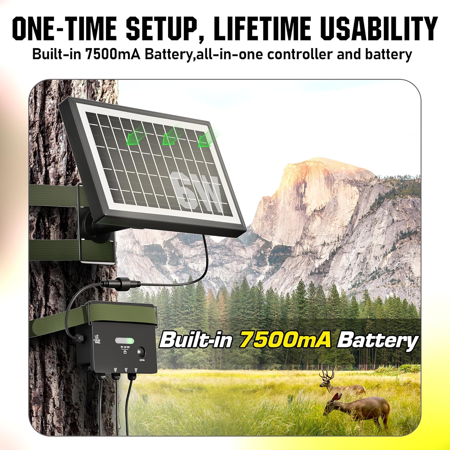 Solar Panel for Trail Camera, 6W with Built-in 7500mAh Battery D664