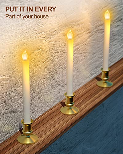 Flameless Taper Candles with Timer and Remote, LED Flickering Candles with Gold Holders, 6-Piece Set B490