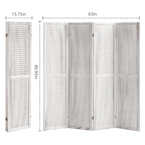 Wooden Pegboard Room Divider, 5.6Ft Folding Privacy Screen P5676