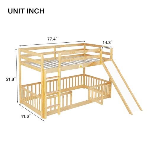 Twin Over Full Bunk Bed with Slide and Storage Stairs C57577