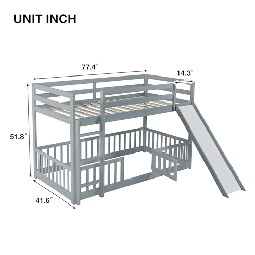 Twin Over Full Bunk Bed with Slide and Storage Stairs C57577