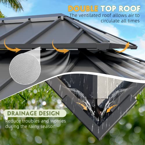 12x20 Hardtop Gazebo Double Roof Galvanized Steel Outdoor Aluminum Frame with Netting and Curtains M3306