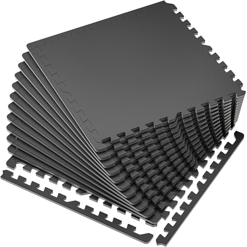 24 Pcs Interlocking EVA Foam Gym Mats with Rubber Top, Black A6287