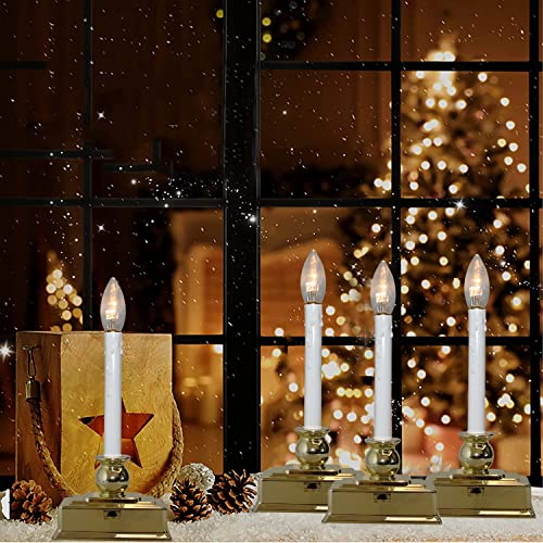 Christmas Window Candles with Timer, LED Flickering Lights, Set of 4 E354346