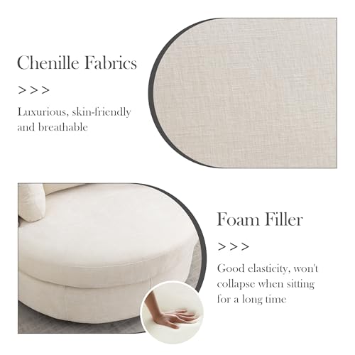 Oversized Swivel Barrel Chair with Ottoman, Chenille, Beige X252712