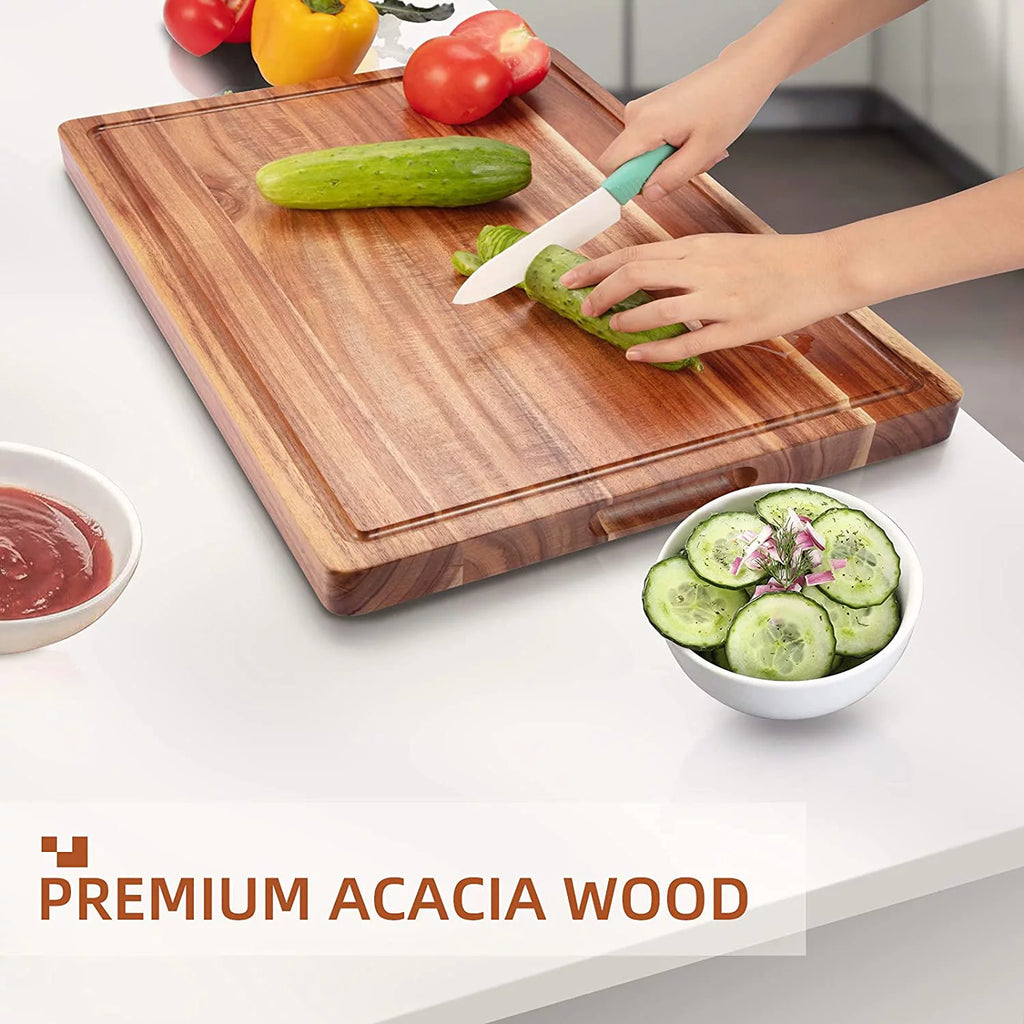 Acacia Wood Cutting Board with Juice Groove, Extra Large Butcher Block for Kitchen D236377