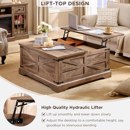 Farmhouse Lift Top Coffee Table with Storage, 36" Wood Square Center Table G51641
